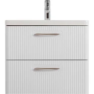 Тумба подвесная с раковиной BelBagno DUE-600-2C-SO-BM-P 60 см (2 ручки сатин) белый металлик, Цвет фасада: Белый металлик фото 
