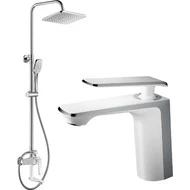 Душевой комплект Haiba: Душевая стойка HB24548-8 + смеситель для раковины HB10548-8, цвет белый/хром фото 