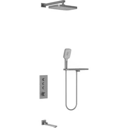Душевая система для ванны с термостатом Vincea VSFW-431T1RGM, вороненая сталь фото 