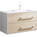Тумба подвесная с раковиной Aqwella Miami 90 см Mai.01.09/R, белый/беленый дуб фото 