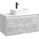 Тумба подвесная со столешницей Aqwella 5 Stars Mobi 100 см MOB0110W/MOB0710BS, белый/бетон светлый фото 