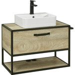 Тумба подвесная со столешницей Акватон Лофт Фабрик 80 см 1A242401LTDU0, дуб эндгрейн фото 