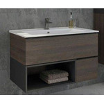 Тумба подвесная с раковиной Comforty Франкфурт 90 см (раковина Quadro 90), дуб шоколадно-коричневый фото 