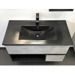 Тумба подвесная с раковиной Comforty Франкфурт 90 см (раковина 90E чёрная), бетон светлый фото 