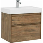 Тумба подвесная с раковиной Aquanet Nova Lite 60 см 249512 (2 ящика) дуб рустикальный, Цвет фасада: тёмное дерево фото 