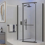 Душевое ограждение Veconi Rovigo 100x100 см RV36B-100-01-C5, чёрный/прозрачное фото 