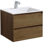 Тумба подвесная с раковиной Vincea Luka 60 см VMC-2L600TO (раковина белая VCB-13600W), дуб табак фото 