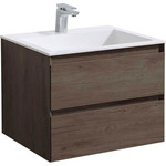 Тумба подвесная с раковиной Vincea Luka 60 см VMC-2L600RO (раковина белая VCB-13600W), тёмный дуб фото 