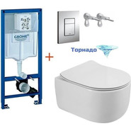 Инсталляция с подвесным унитазом комплект: Grohe Rapid SL 38772001 с подвесным безободковым унитазом BelBagno Soft-Tor BB084CH-TOR сиденье микролифт, крепление, кнопка смыва хром, Цвет производителя: белый фото 2