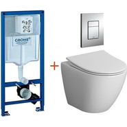 Инсталляция с подвесным унитазом комплект: Grohe Rapid SL 38772001 с подвесным безободковым унитазом Niagara Vista NG-9301 сиденье микролифт, крепление, кнопка смыва хром фото 