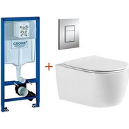 Инсталляция с подвесным унитазом комплект: Grohe Rapid SL 38772001 с подвесным безободковым унитазом Aquatek Европа AQ1106-00 сиденье микролифт, крепление, кнопка смыва хром, Цвет производителя: белый фото 