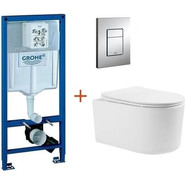 Инсталляция с подвесным унитазом комплект: Grohe Rapid SL 38772001 с подвесным безободковым унитазом Aquatek Мия AQ2004-00 сиденье микролифт, крепление, кнопка смыва хром фото 