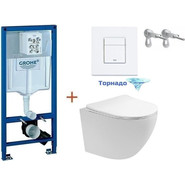 Инсталляция с подвесным унитазом комплект: Grohe Rapid SL 38772001+38732WM0 с подвесным безободковым унитазом Aquatek Европа AQ1900T-00 сиденье микролифт, крепление, кнопка смыва белый матовый (система смыва Торнадо), Цвет производителя: белый матовый фото 