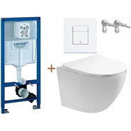 Инсталляция с подвесным унитазом комплект:  Grohe Rapid SL с подвесным безободковым унитазом Aquatek Европа AQ1900-00 сиденье микролифт, крепление, кнопка смыва белый матовый, Цвет производителя: белый матовый фото 