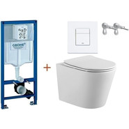 Инсталляция с подвесным унитазом комплект:  Grohe Rapid SL с подвесным безободковым унитазом Aquatek Вега AQ1904-00 сиденье микролифт, крепление, кнопка смыва белый матовый, Цвет производителя: белый матовый фото 