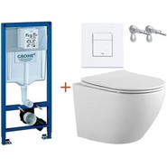 Инсталляция с подвесным унитазом комплект:  Grohe Rapid SL с подвесным безободковым унитазом Aquatek Европа AQ1901-00 сиденье микролифт, крепление, кнопка смыва белый матовый, Цвет производителя: белый матовый фото 