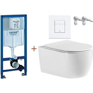 Инсталляция с подвесным унитазом комплект:  Grohe Rapid SL с подвесным безободковым унитазом Aquatek Европа AQ1106-00 сиденье микролифт, крепление, кнопка смыва белый матовый, Цвет производителя: белый матовый фото 