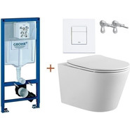 Инсталляция с подвесным унитазом комплект:  Grohe Rapid SL с подвесным безободковым унитазом Aquatek Вега AQ1905-00 сиденье микролифт, крепление, кнопка смыва белый матовый, Цвет производителя: белый матовый фото 