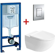 Инсталляция с подвесным унитазом комплект: Grohe Rapid SL 38772001 с подвесным унитазом Duravit Architec Rimless 45726900A1 сиденье микролифт, крепление, кнопка смыва хром фото 