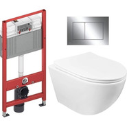 Инсталляция с подвесным унитазом комплект: TECEbase 2.0 9400412 с подвесным безободковым унитазом Azario Gloria AZ-2003 сиденье микролифт, крепление, кнопка смыва хром глянцевый фото 