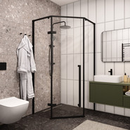 Душевое ограждение CeruttiSpa 100х100 см C2A (стекло 8 мм), чёрный/прозрачное фото 