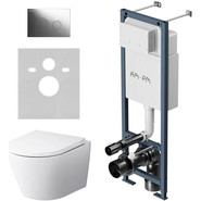 Инсталляция с подвесным унитазом комплект: Am.Pm ErgoFit FlashClean IS110151.741701 с подвесным безободковым унитазом, сиденье микролифт, кнопка смыва хром фото 