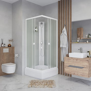 Душевая кабина Niagara 80x80 см P80/26Q/MT/BK со средним поддоном 26 см, профиль белый, стекло матовое фото 3