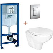 Инсталляция с подвесным унитазом комплект: Grohe Rapid SL 38772001 с подвесным безободковым унитазом Creo Ceramique Project PR1100N сиденье микролифт, крепление, кнопка смыва хром фото 