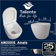 Унитаз подвесной безободковый Taliente Amato AM25010 с крышкой микролифт, Цвет производителя: белый фото 