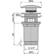Донный клапан AlcaPlast A392C click/clack 5/4", цельнометаллический с большой заглушкой фото 2