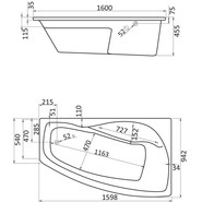 Ванна акриловая Santek Майорка XL 160x95 см 1.WH11.1.991 L, Размер - мм: 1600х950 фото 2