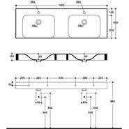 Раковина подвесная двойная Kerasan Cento 140 см 353601*1 фото 6