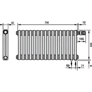 Радиатор Zehnder Charleston Retrofit 2056 760х560 мм (16 секций) нижнее подключение фото 5