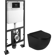 Инсталляция с подвесным безободковым унитазом SantiLine SL-5018MB+SL-03, черный матовый фото 