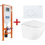 Инсталляция BelBagno BB002-80 с подвесным безободковым унитазом BelBagno Uno BB3105CHR/SC (кнопка Sfera, белая) фото 