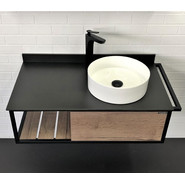 Тумба подвесная с раковиной Comforty Лиссабон 95 см R, дуб тёмный фото 