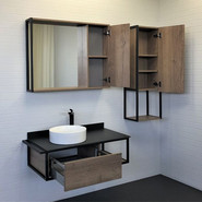 Тумба подвесная с раковиной Comforty Лиссабон 95 см L, дуб тёмный фото 4