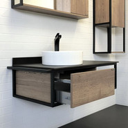 Тумба подвесная с раковиной Comforty Лиссабон 95 см L, дуб тёмный фото 5
