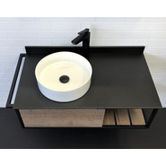 Тумба подвесная с раковиной Comforty Лиссабон 95 см L, дуб тёмный фото 