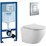 Инсталляция с подвесным унитазом комплект: Grohe Rapid SL 38772001 с подвесным безободковым унитазом Aquatek Европа AQ1901-00 сиденье микролифт, крепление, кнопка смыва хром, Цвет производителя: белый фото 