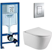 Инсталляция с подвесным унитазом комплект: Grohe Rapid SL 38772001 с подвесным безободковым унитазом Aquatek Бетта AQ1253W-00 сиденье микролифт, крепление, кнопка смыва хром фото 