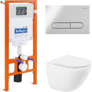 Инсталляция с подвесным безободковым унитазом BelBagno Amanda BB051CHR/BB051SC/BB002-80/BB005-PR-CHROME (кнопка смыва Prospero, хром глянцевый) фото 