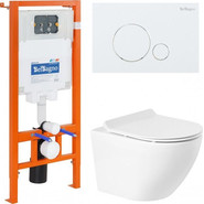 Инсталляция с подвесным безободковым унитазом BelBagno Sfera-R BB046CHR/BB2111SC/BB002-80/BB014-SR-BIANCO (кнопка смыва Sfera, белый) фото 