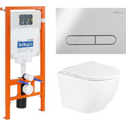 Инсталляция с подвесным безободковым унитазом BelBagno Uno BB3105CHR/SC/BB002-80/BB005-PR-CHROME (кнопка смыва Prospero, хром) фото 