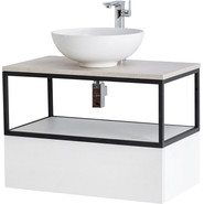 Тумба подвесная со столешницей Cezares CADRO-80-1C-SO-BG-BLUM 80 см, Bianco Ghiaccio/Nero/Marmo Crema Opaco фото 