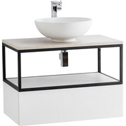 Тумба подвесная со столешницей Cezares CADRO-80-1C-SO-BG-BLUM 80 см, Bianco Ghiaccio/Nero/Marmo Crema Opaco фото 3