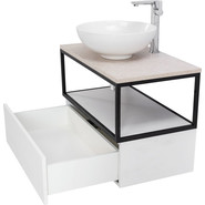 Тумба подвесная со столешницей Cezares CADRO-80-1C-SO-BG-BLUM 80 см, Bianco Ghiaccio/Nero/Marmo Crema Opaco фото 5