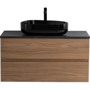 Тумба подвесная со столешницей Cezares MOLVENO 46-80-2C-SO-NC 80 см, Noce Chiaro/Marmo Nero Opaco фото 