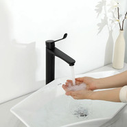 Смеситель для раковины высокий с локтевой (хирургической) ручкой Gappo G1021-26, черный, Цвет производителя: чёрный фото 6