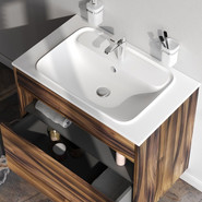 Тумба подвесная с раковиной Am.Pm Func 80 см M8FFUX0801OF, дуб крафт, Цвет фасада: тёмное дерево фото 3